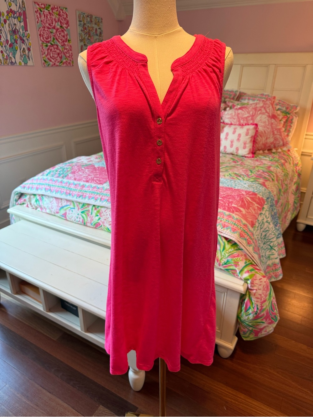 Lilly Pulitzer Bright Hot Pink Sleeveless Cotton Dress